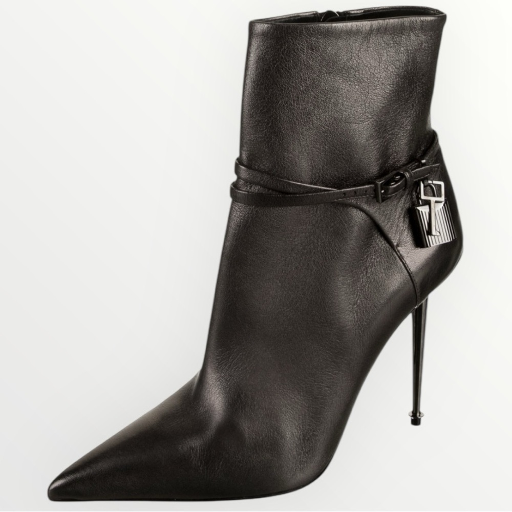 Tom Ford Padlock  105mm Metallic (Gun Metal) Ankle Boots - Picture 7 of 8